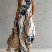 Lila Tintenwasch-Print Weitbeiniger Jumpsuit