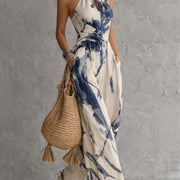Lila Tintenwasch-Print Weitbeiniger Jumpsuit