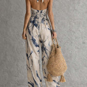Lila Tintenwasch-Print Weitbeiniger Jumpsuit