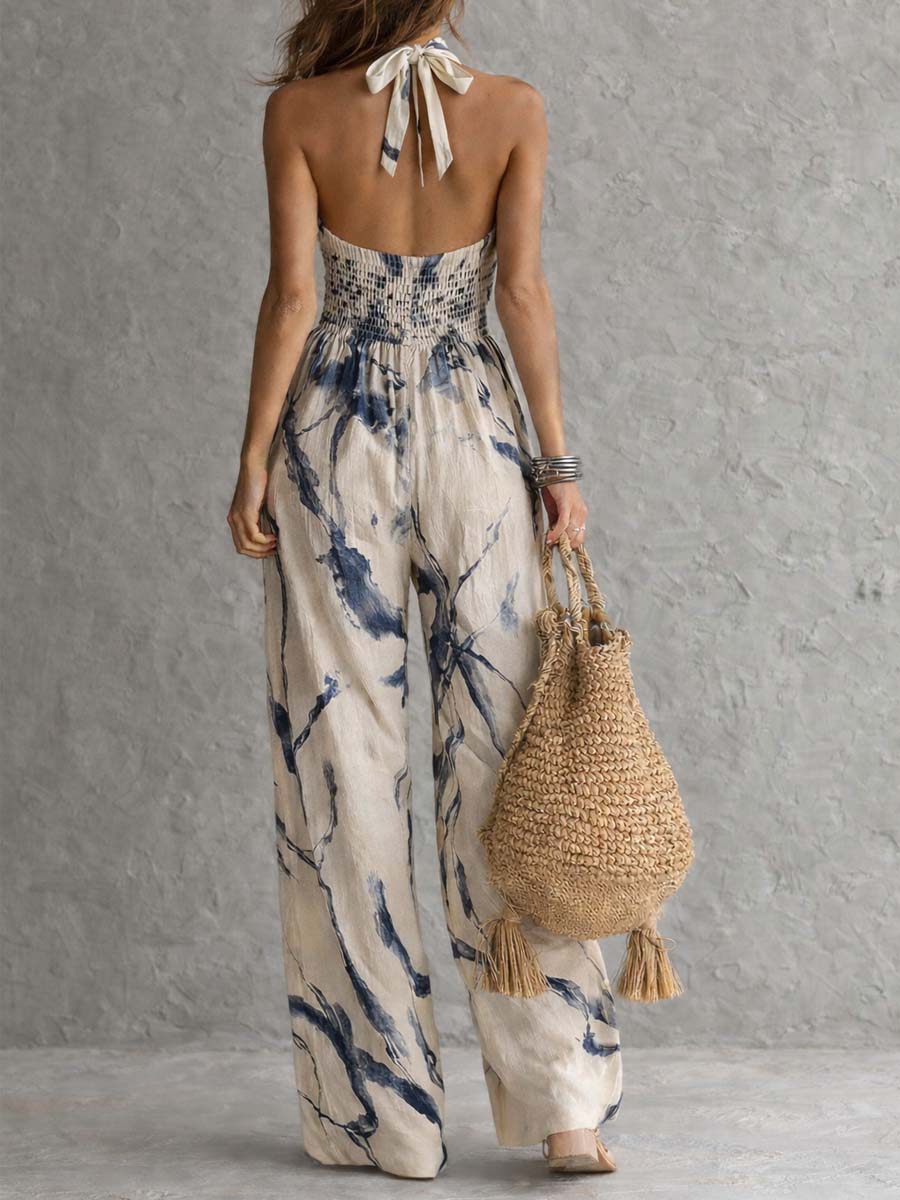 Lila Tintenwasch-Print Weitbeiniger Jumpsuit
