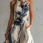Lila Tintenwasch-Print Weitbeiniger Jumpsuit