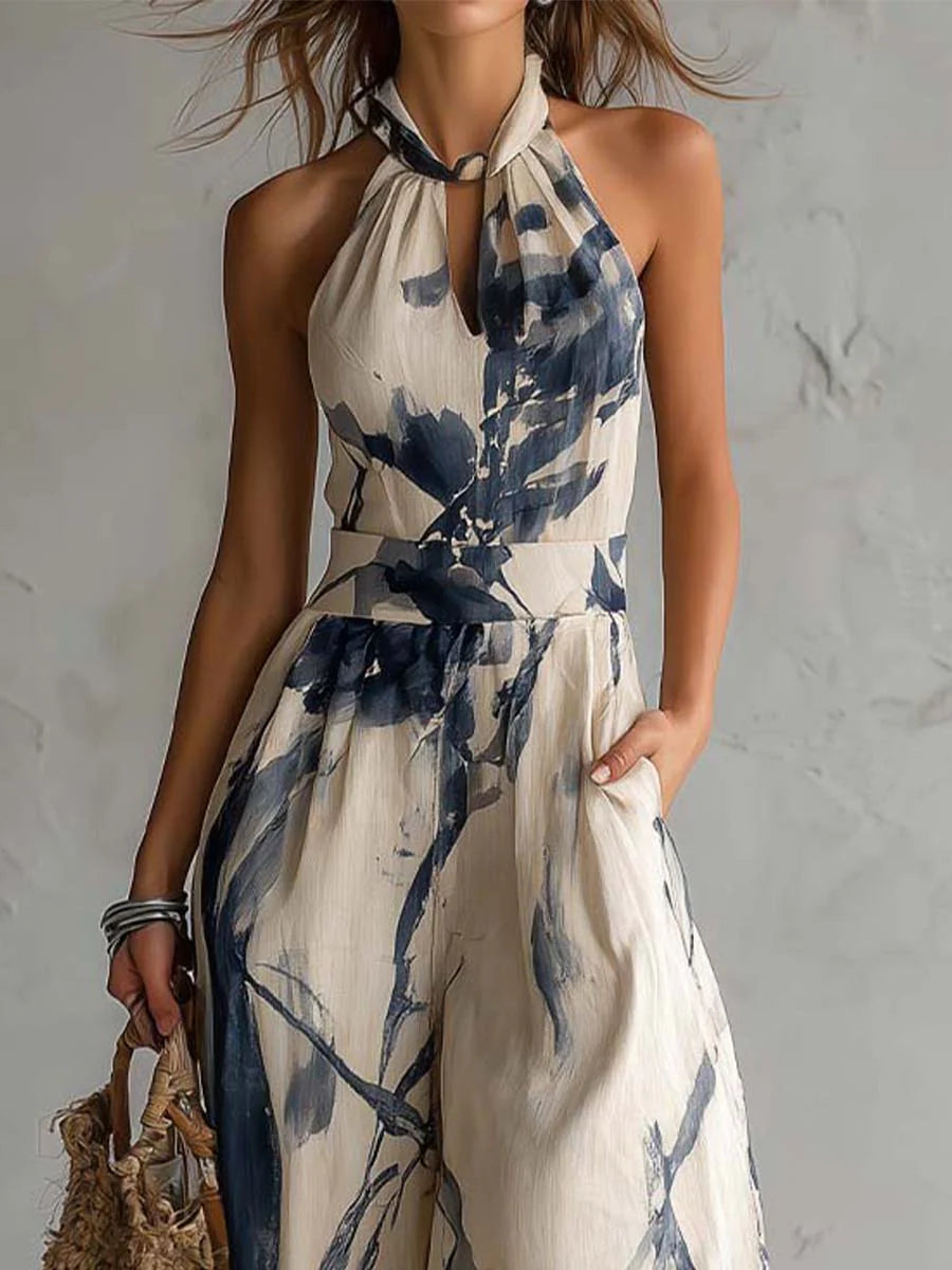 Lila Tintenwasch-Print Weitbeiniger Jumpsuit