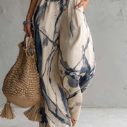 Lila Tintenwasch-Print Weitbeiniger Jumpsuit