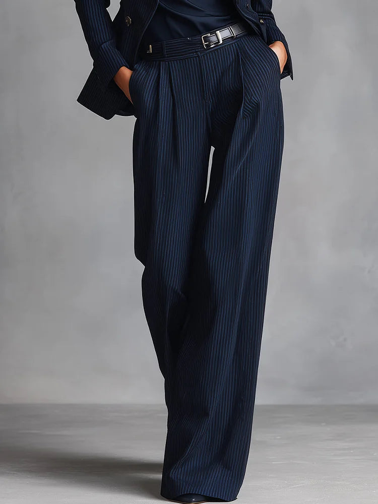 FORTUNATA - Completo doppiopetto donna righe blu navy classico