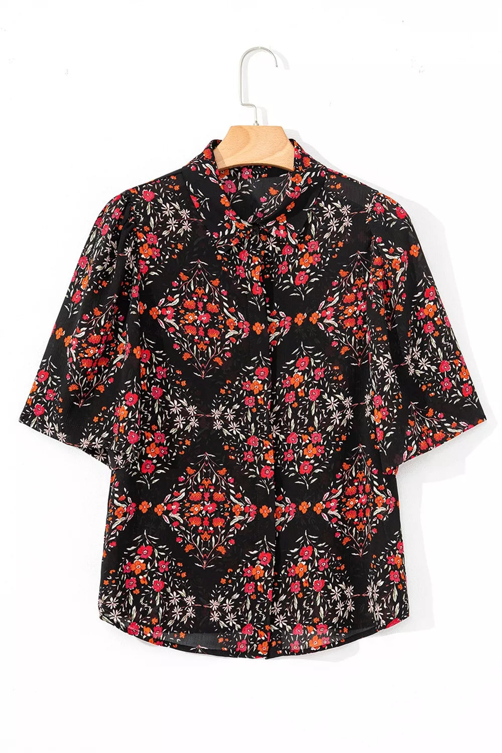 Vintage-Blumenmuster-Hemd mit Knöpfen