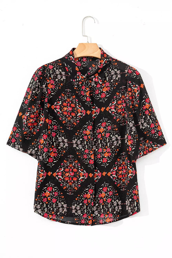 Vintage-Blumenmuster-Hemd mit Knöpfen