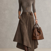 GIOCONDA - Set taupe top alto gonna suede asimmetrica cintura