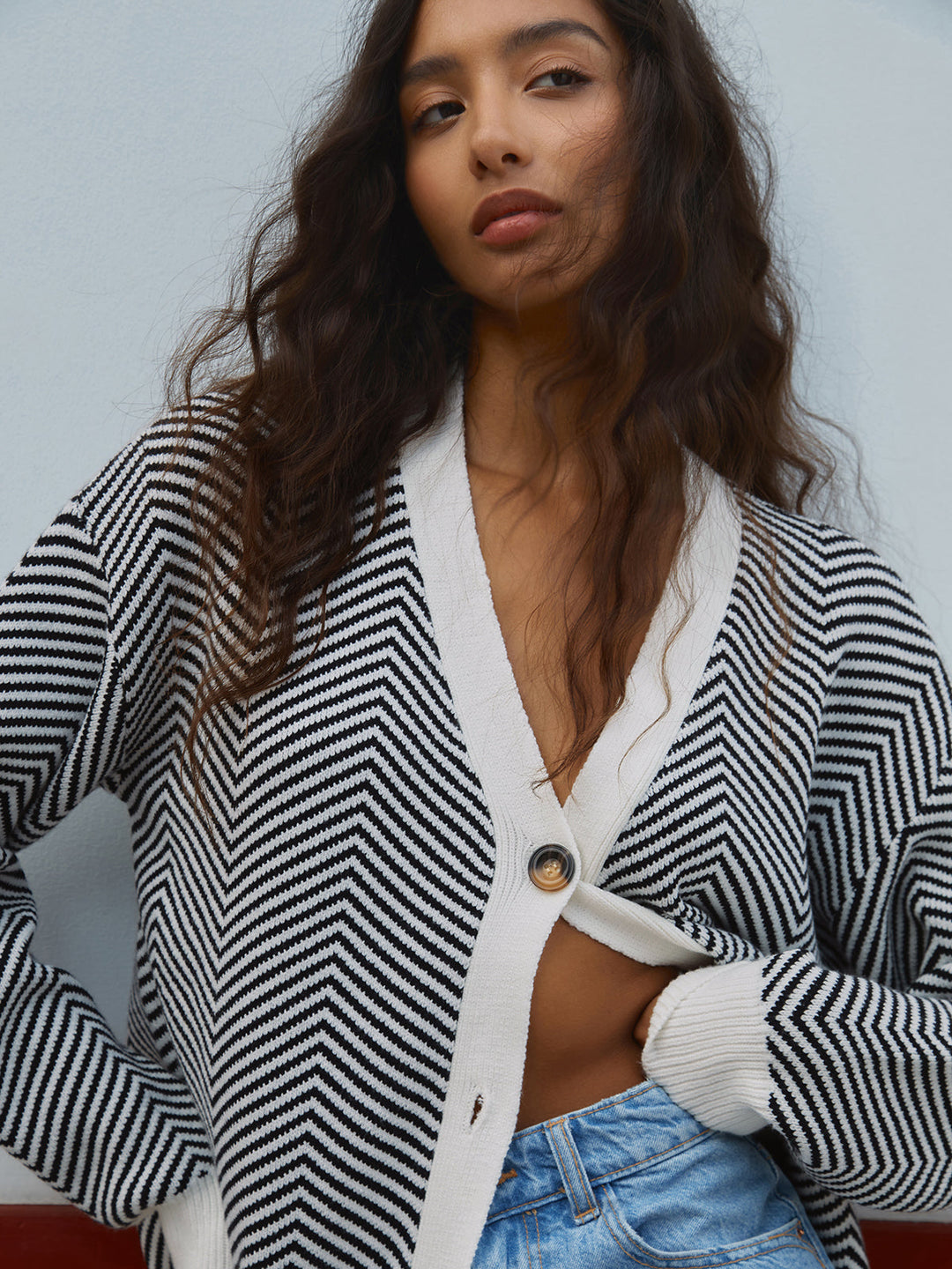Ombretta | Cardigan a chevron con bottoni a contrasto