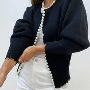 Celeste | Cardigan con bordo di perle