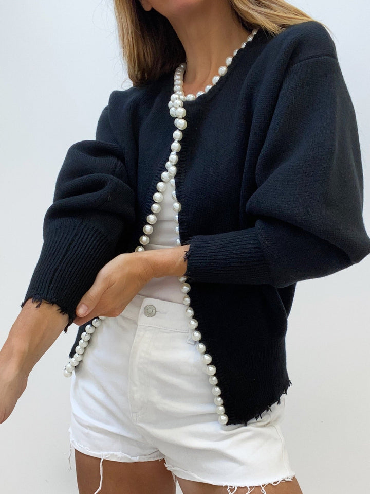Celeste | Cardigan con bordo di perle