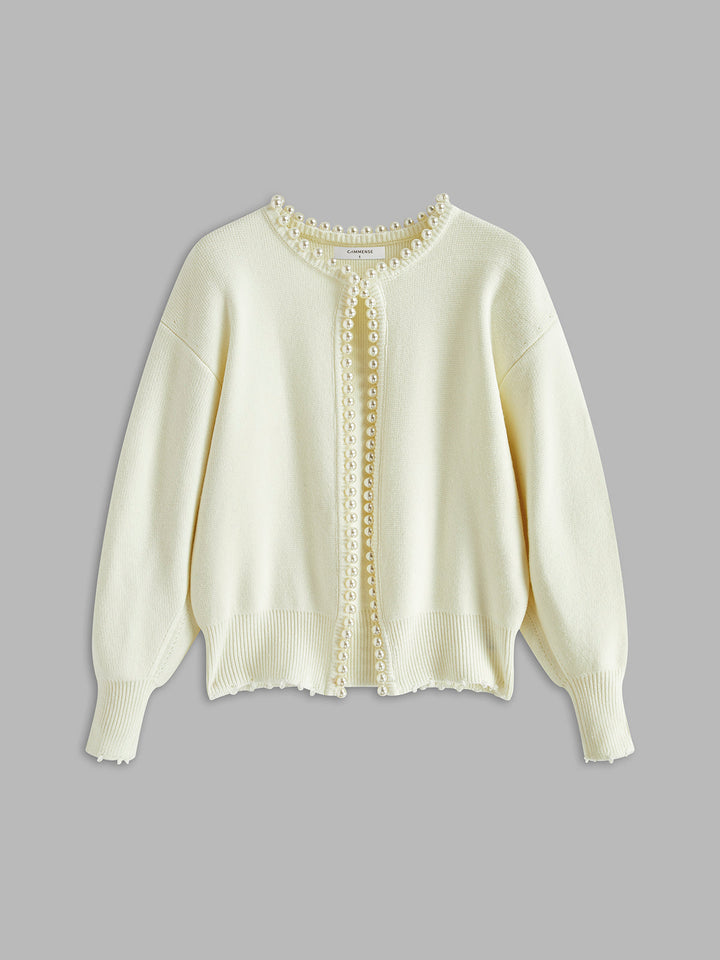 Celeste | Cardigan con bordo di perle
