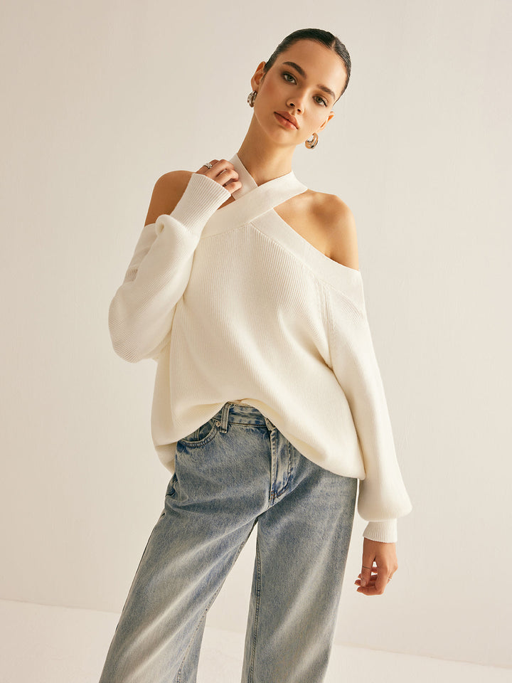 Marina | Suéter con cuello cruzado y hombros descubiertos