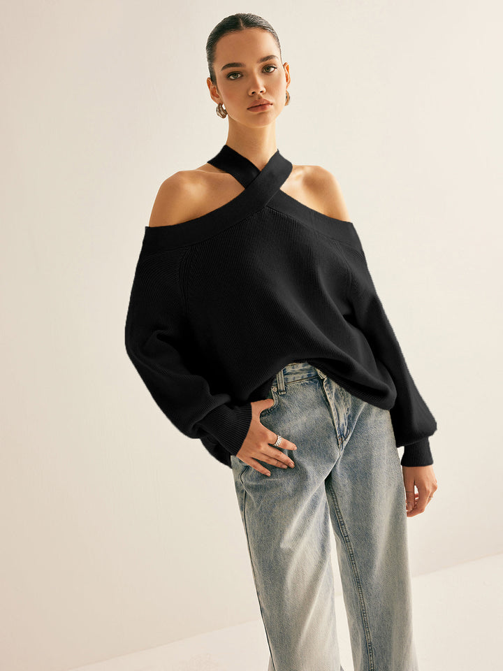 Marina | Suéter con cuello cruzado y hombros descubiertos