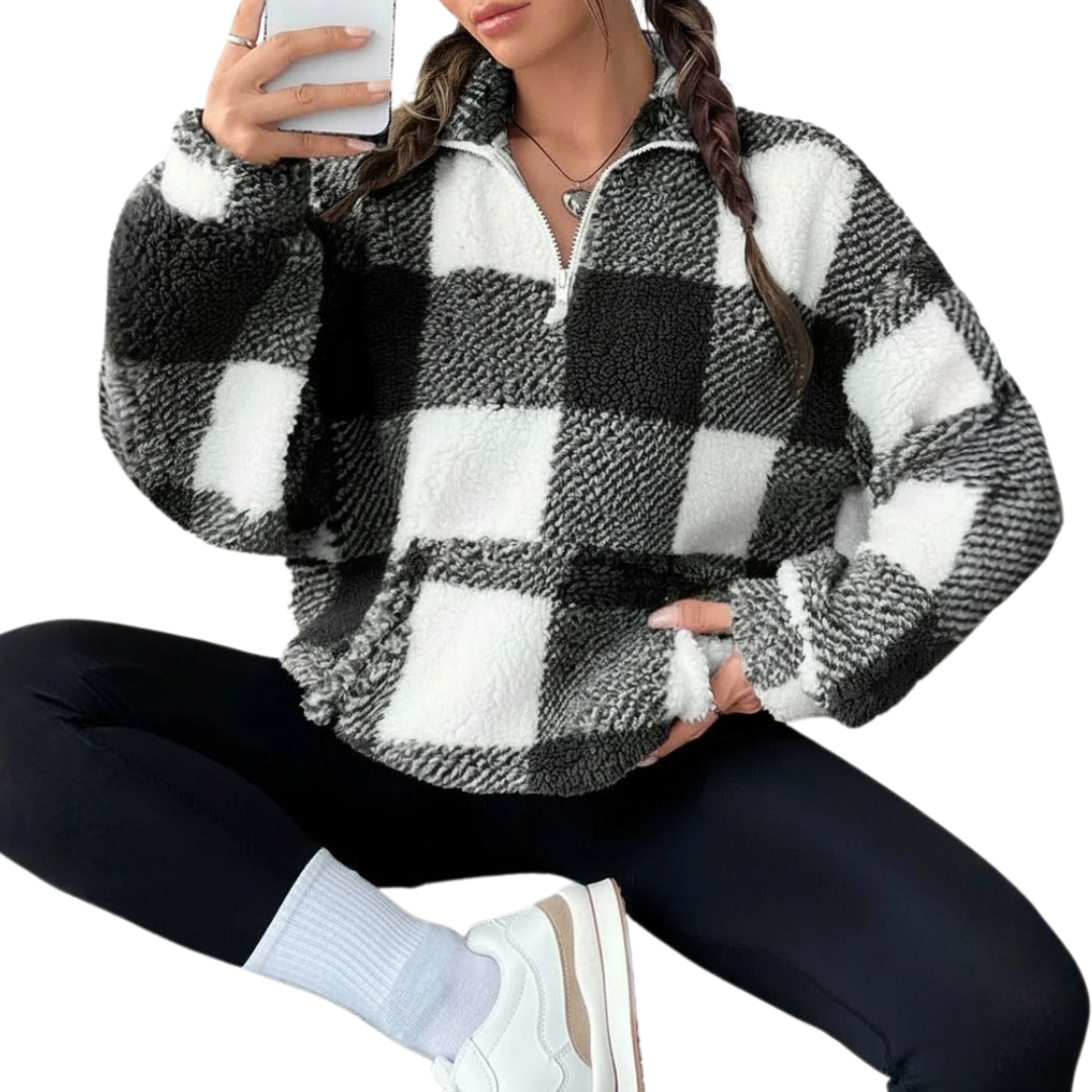 Elena | Mukava Ruudullinen Fleece-Sweatshirt