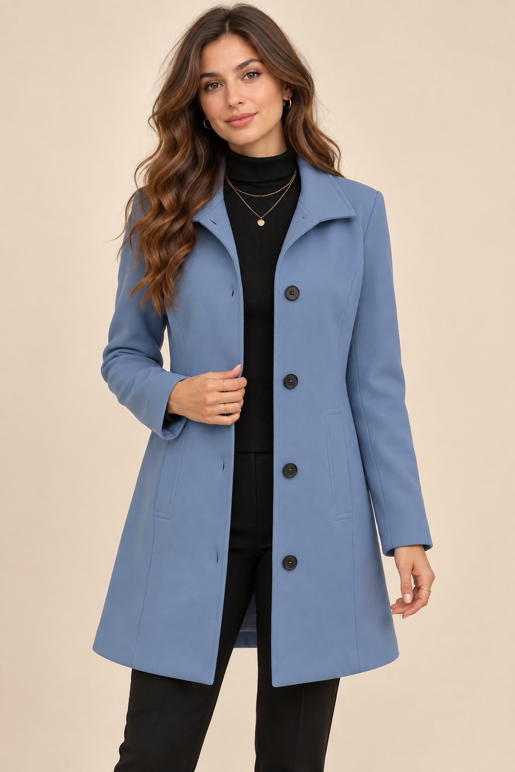 Valentina | Elegantti pitkälinjainen napitakki