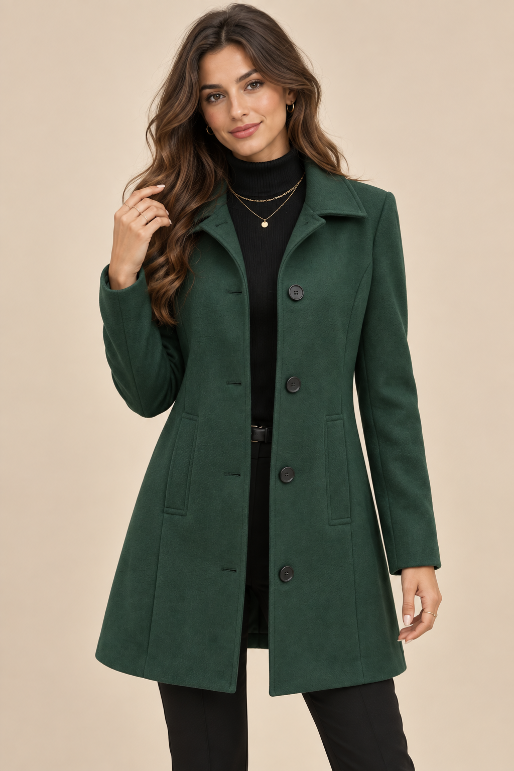 Valentina | Elegantti pitkälinjainen napitakki