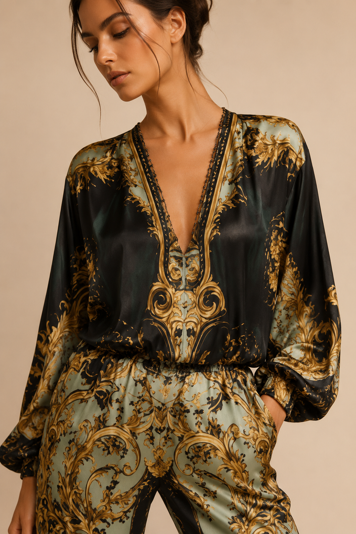 Conjunto Saga | Conjunto estampado acetinado