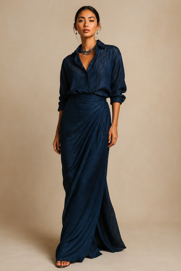 Katriina | Conjunto elegante com saia drapeada