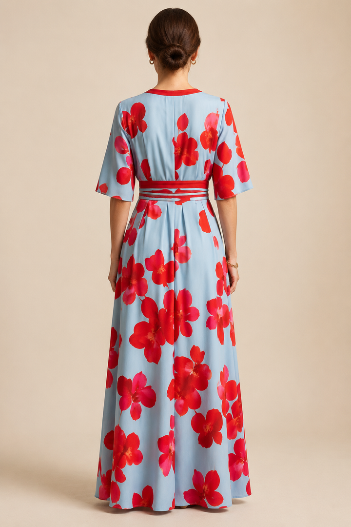 Valentina | Tyylikäs pitkä mekko syvällä pääntiellä