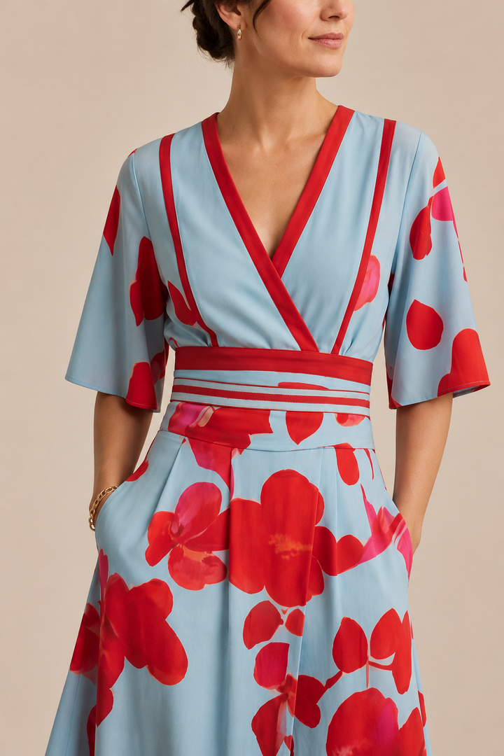 Valentina | Tyylikäs pitkä mekko syvällä pääntiellä