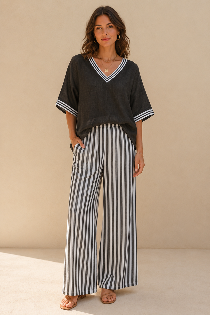 Sari | Conjunto com blusa e calças às riscas