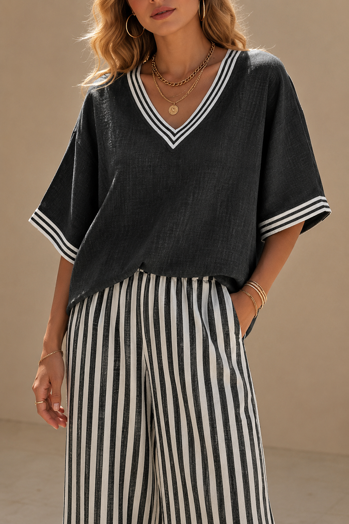 Sari | Conjunto com blusa e calças às riscas