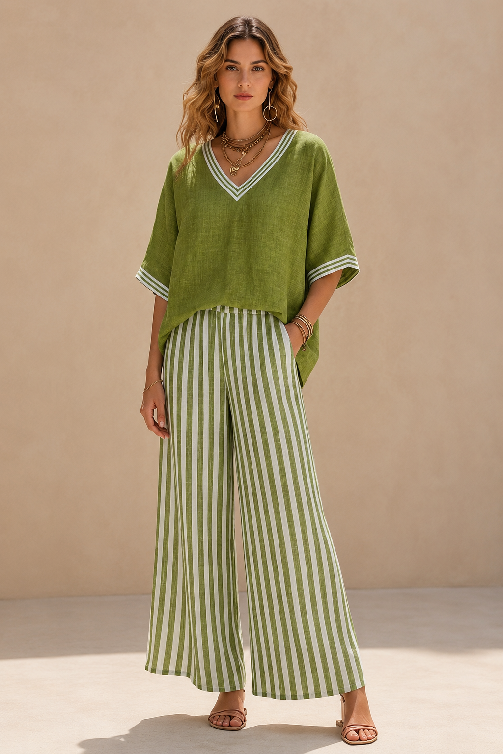 Sari | Conjunto com blusa e calças às riscas