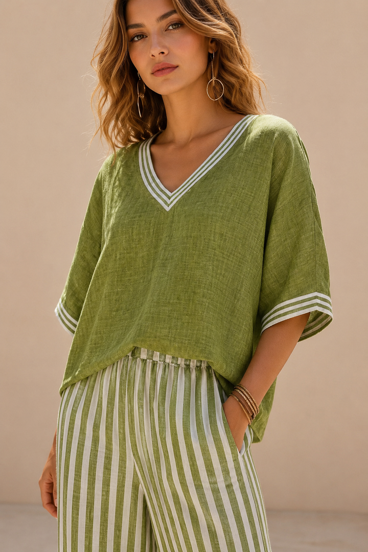 Sari | Conjunto com blusa e calças às riscas