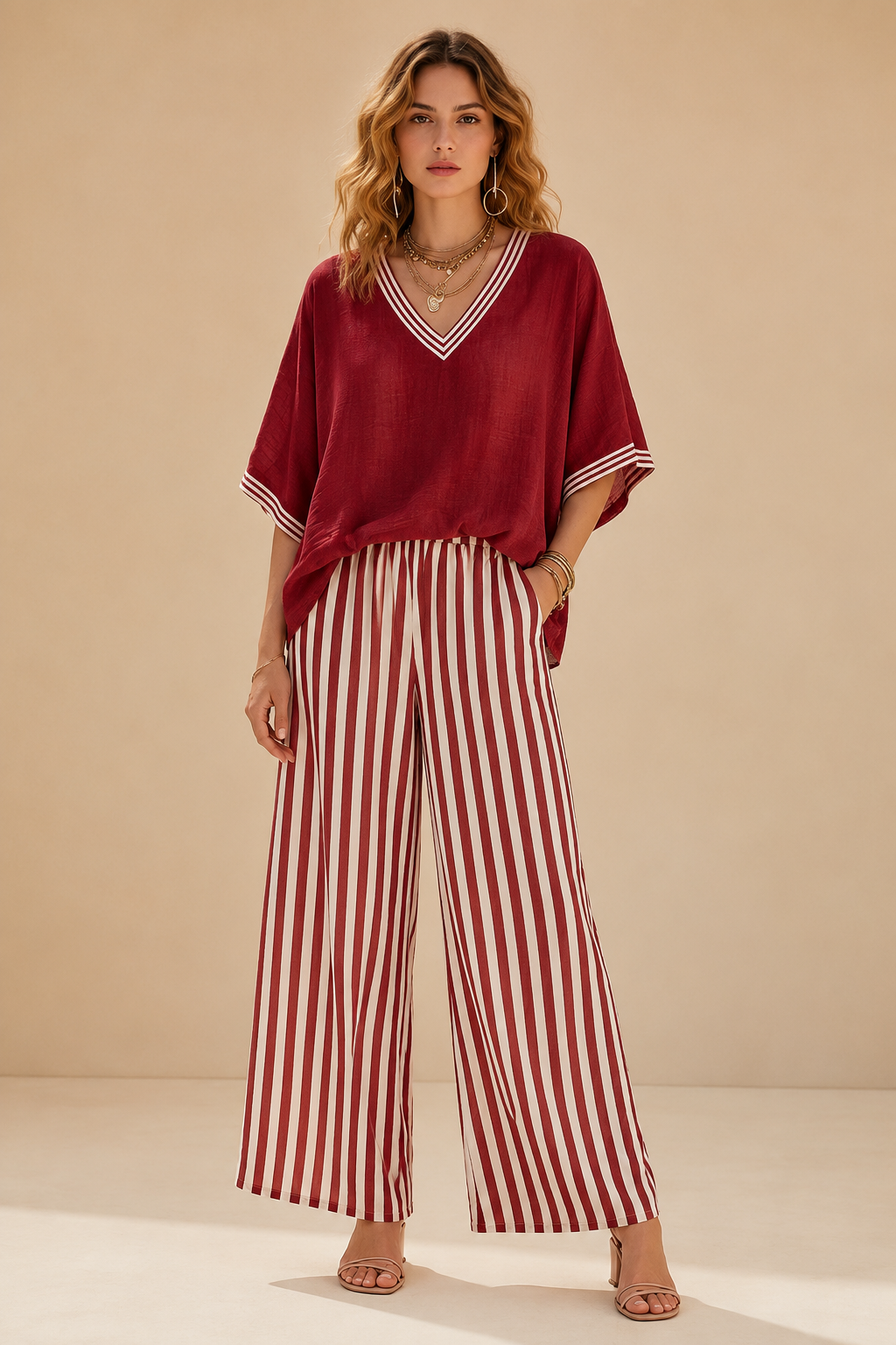 Sari | Conjunto com blusa e calças às riscas