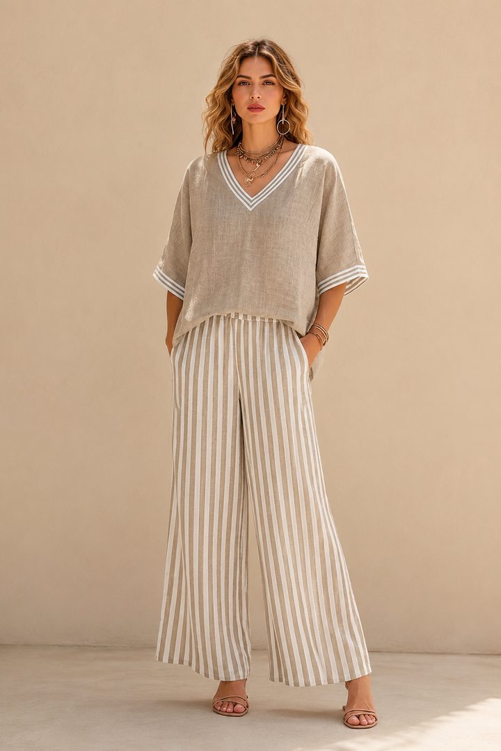 Sari | Conjunto com blusa e calças às riscas