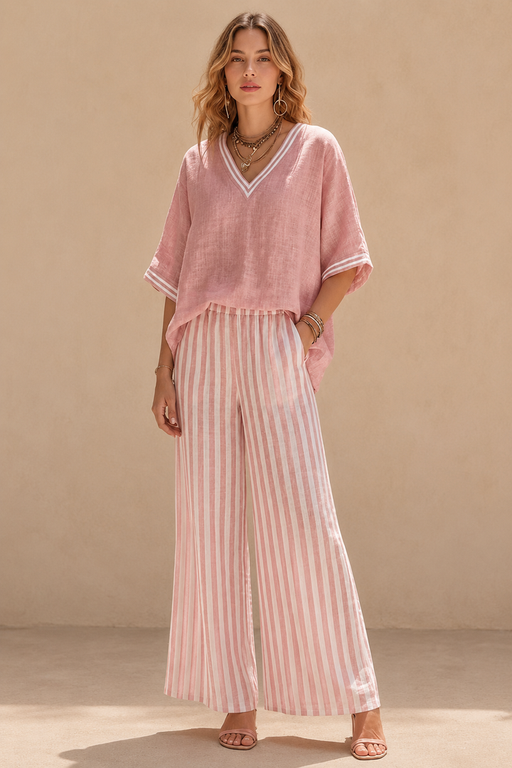 Sari | Conjunto com blusa e calças às riscas