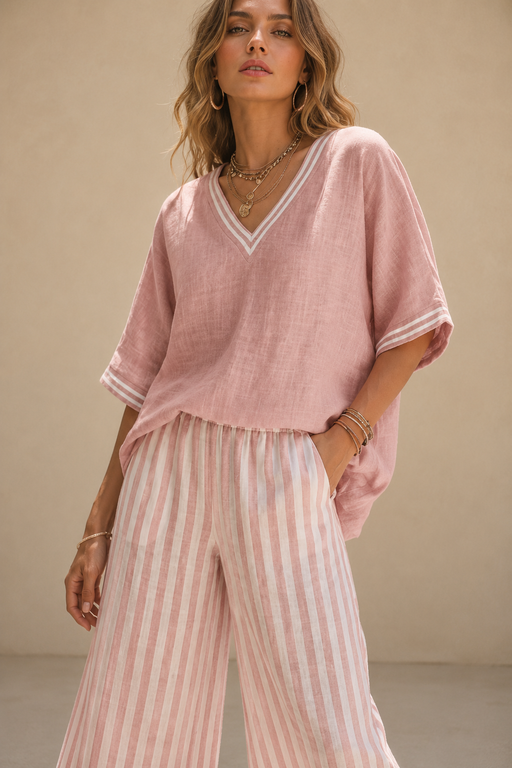 Sari | Conjunto com blusa e calças às riscas