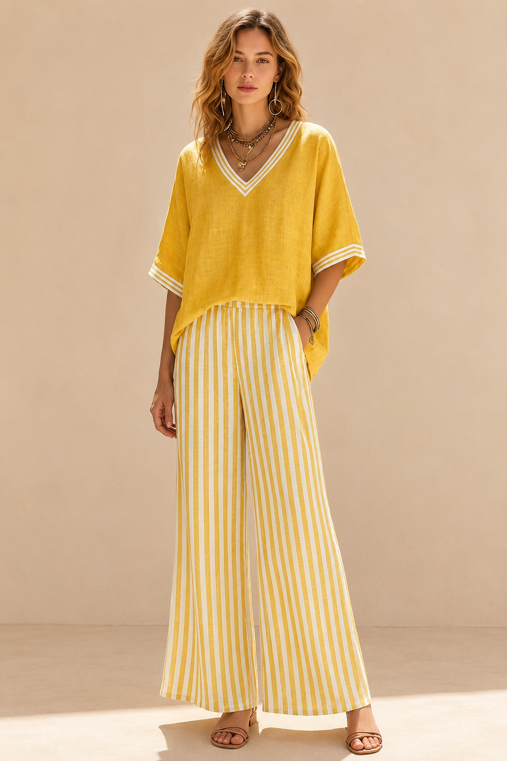 Sari | Conjunto com blusa e calças às riscas