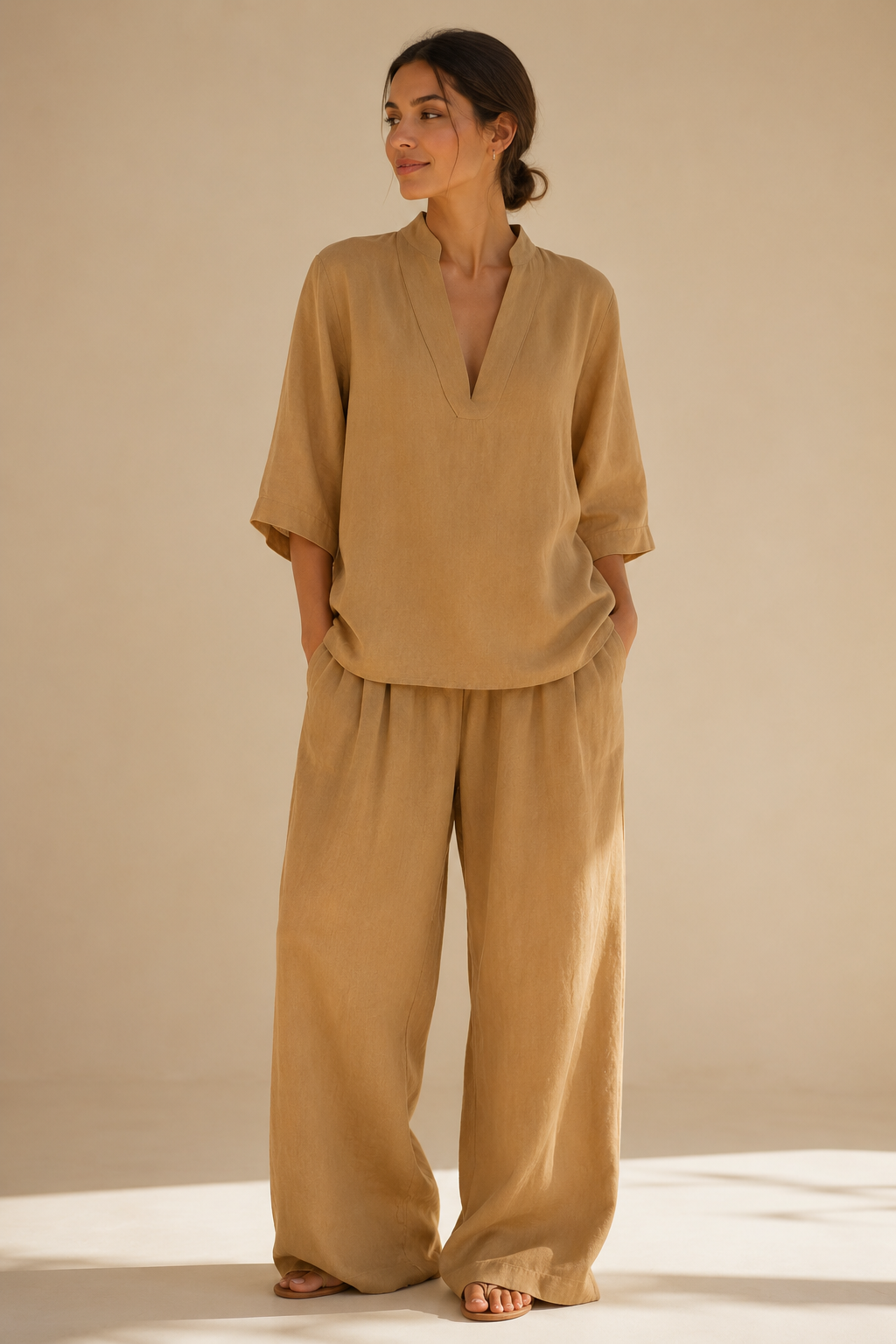 Linna | Conjunto fluido com gola aberta