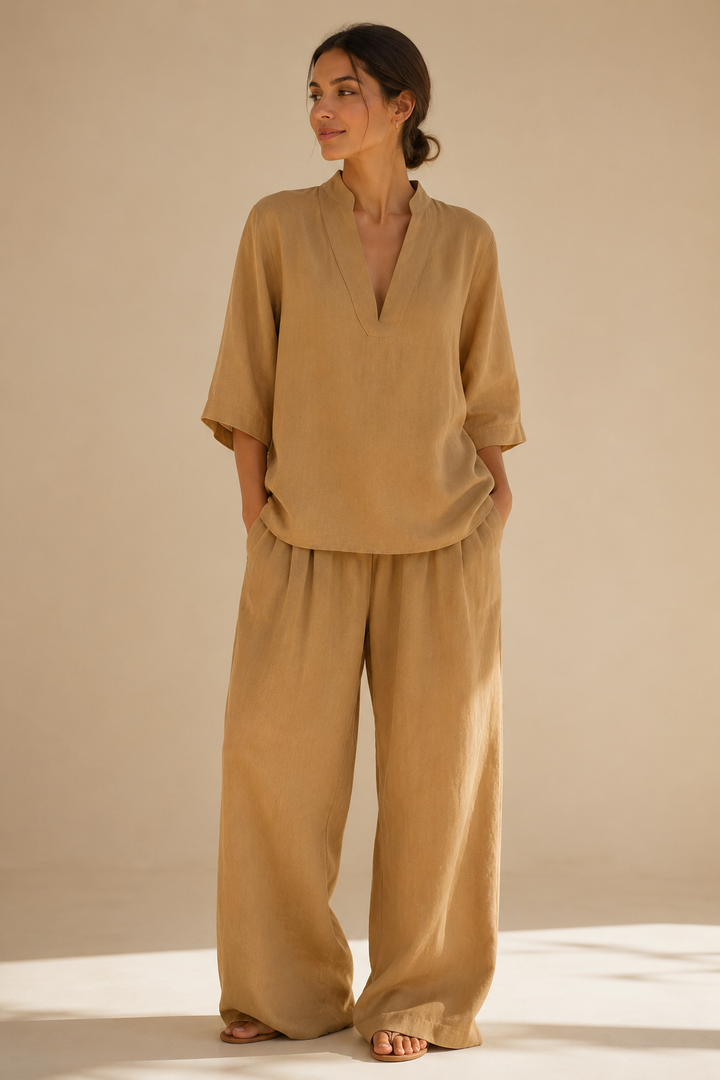 Linna | Conjunto fluido com gola aberta