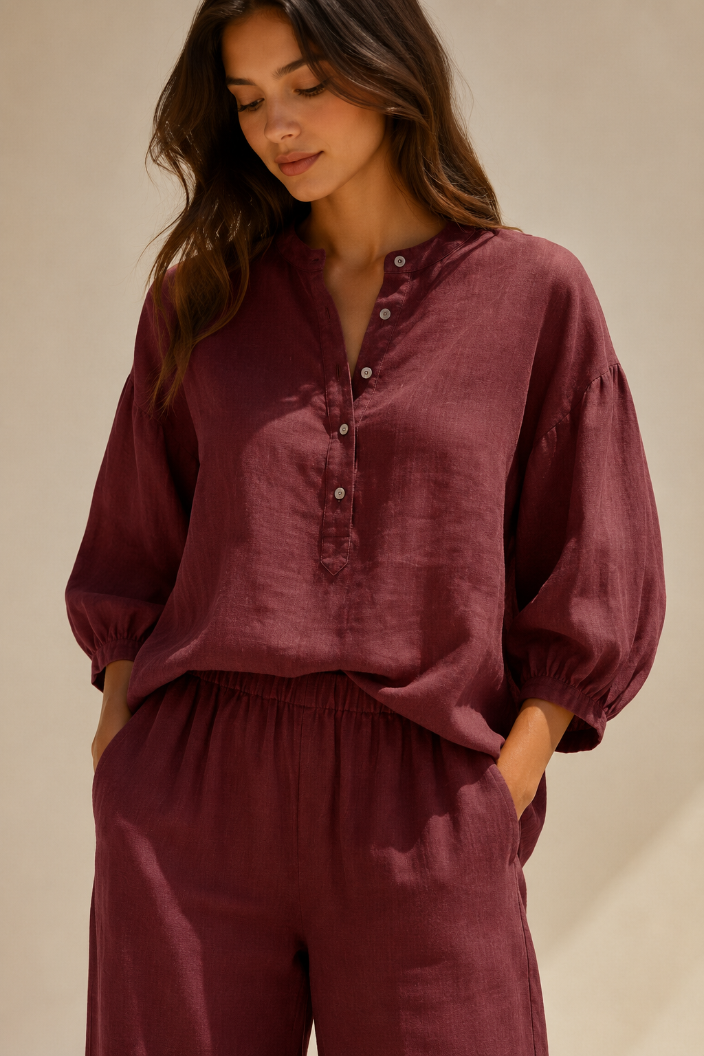 Ansa | Conjunto fluido com blusa de manga balão