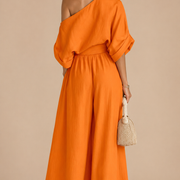 Lisa | Off-shoulder-toppi ja istuvat housut