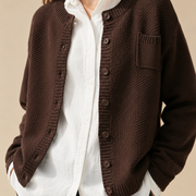 Women’s Knitted Cardigan with Round Neck and Button Front