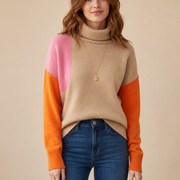 Women’s Knit Sweater with High Collar and Ribbed Cuffs