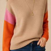 Women’s Knit Sweater with High Collar and Ribbed Cuffs