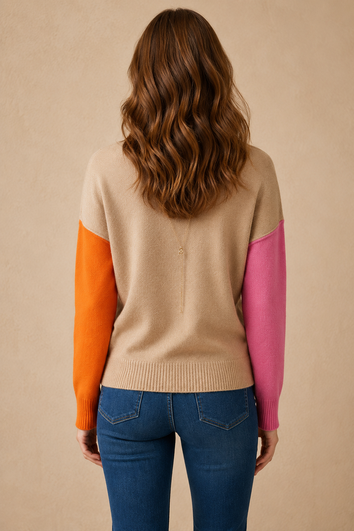 Women’s Knit Sweater with High Collar and Ribbed Cuffs