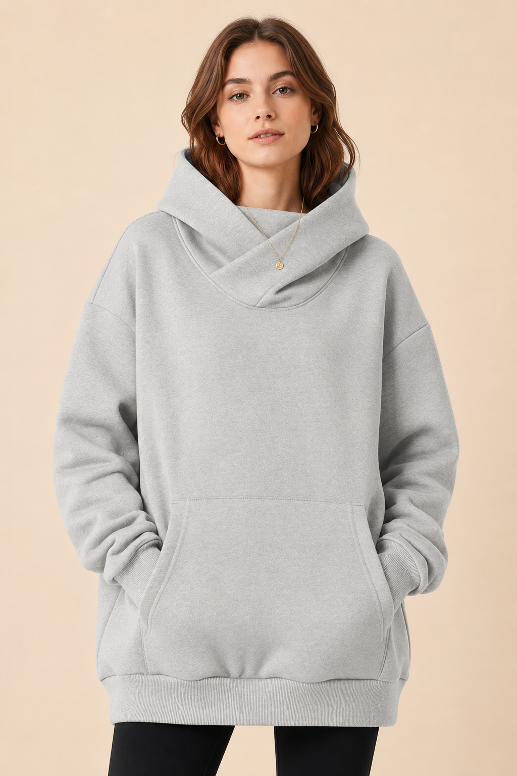 Women’s Hoodie with High Neck and Wide Hood
