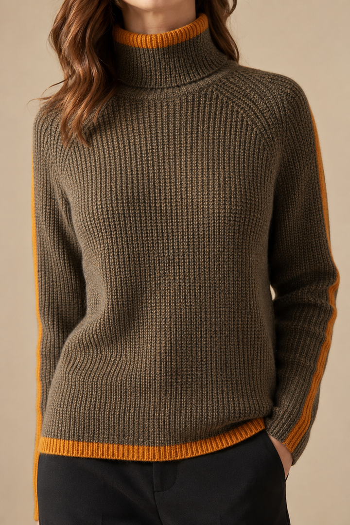 Women’s Turtleneck Jumper with Ribbed Knit and Trim