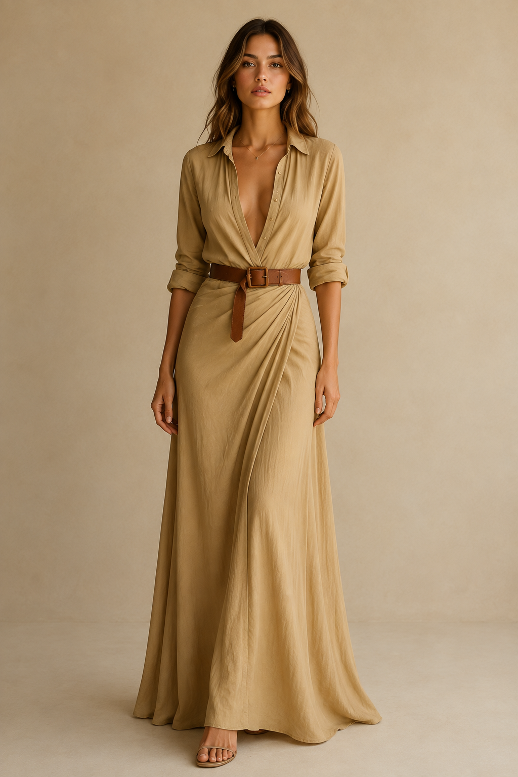 Maxikleid Reverskragen Langarm