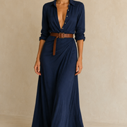 Maxikleid Reverskragen Langarm