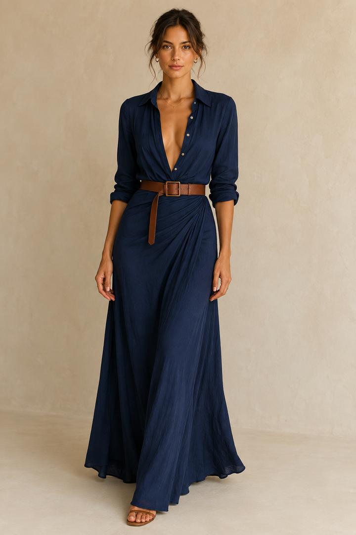 Maxikleid Reverskragen Langarm