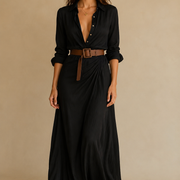 Maxikleid Reverskragen Langarm