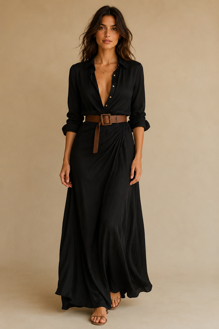 Maxikleid Reverskragen Langarm