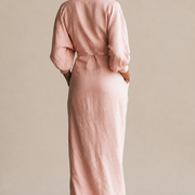 Rosa Leinen Maxi Kleid V-Hals
