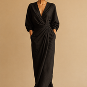 Rosa Leinen Maxi Kleid V-Hals